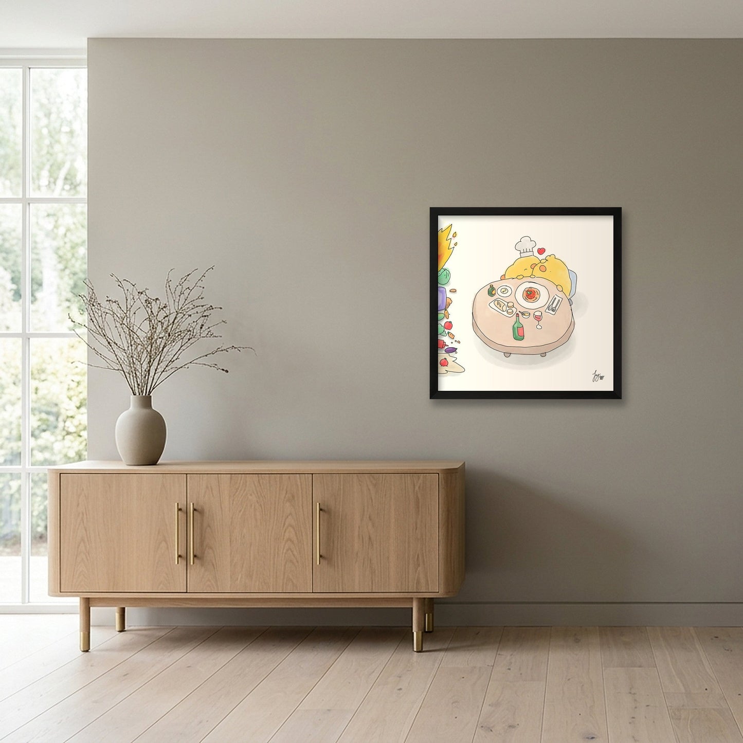 Kiss The Cook — 40×40cm, 16×16" Black Frame
