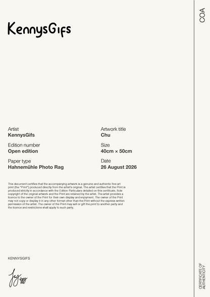 Chu — Certificate of Authenticity