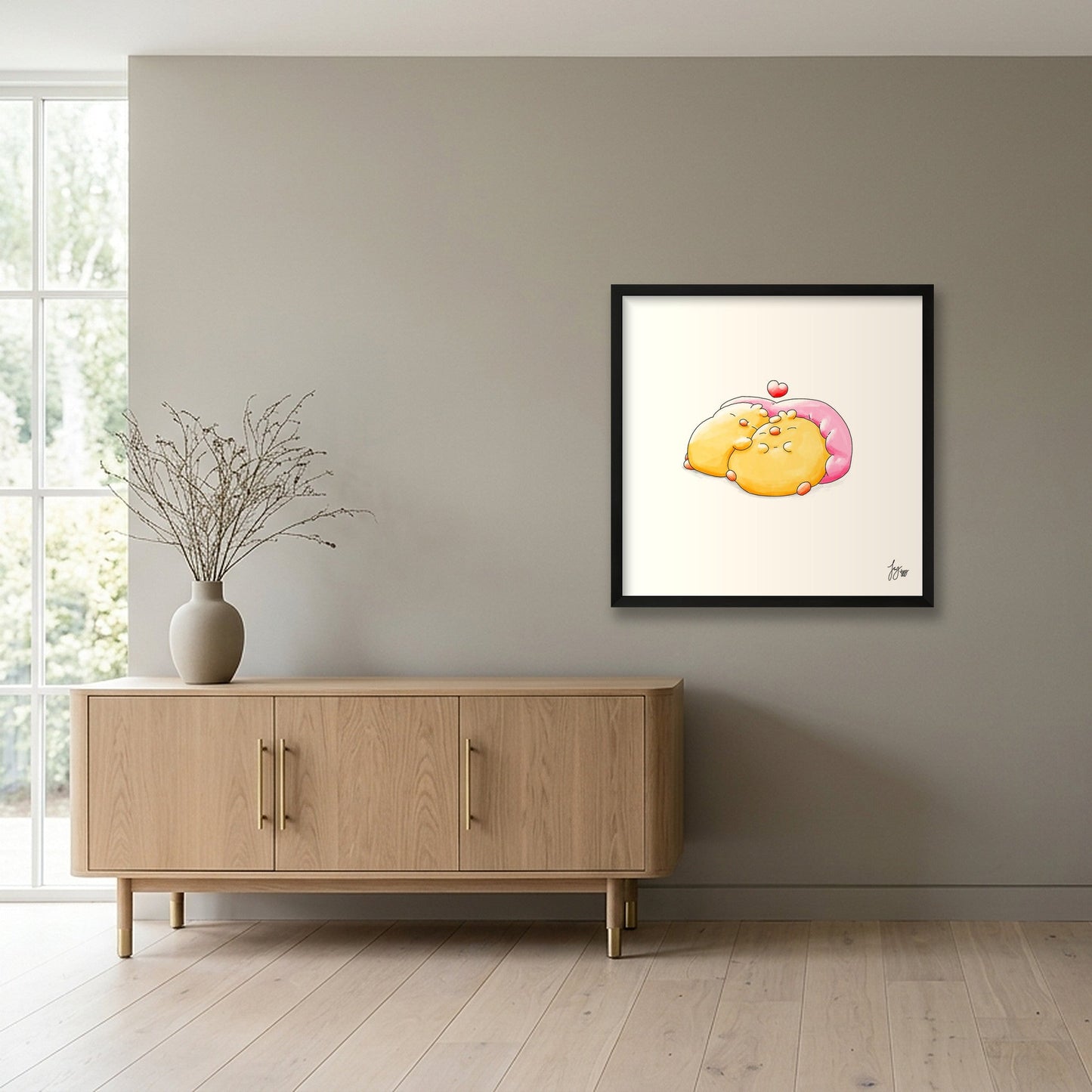 After Breakfast Nap — 50×50cm, 20×20" Black Frame
