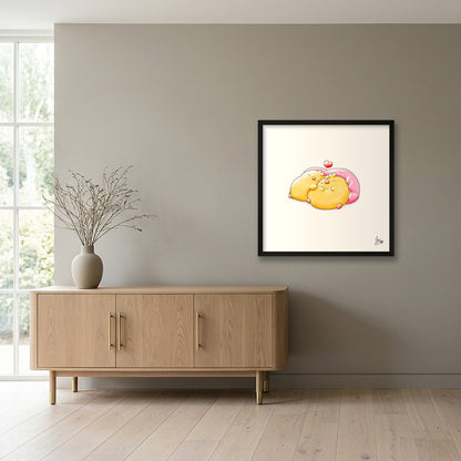 After Breakfast Nap — 50×50cm, 20×20" Black Frame