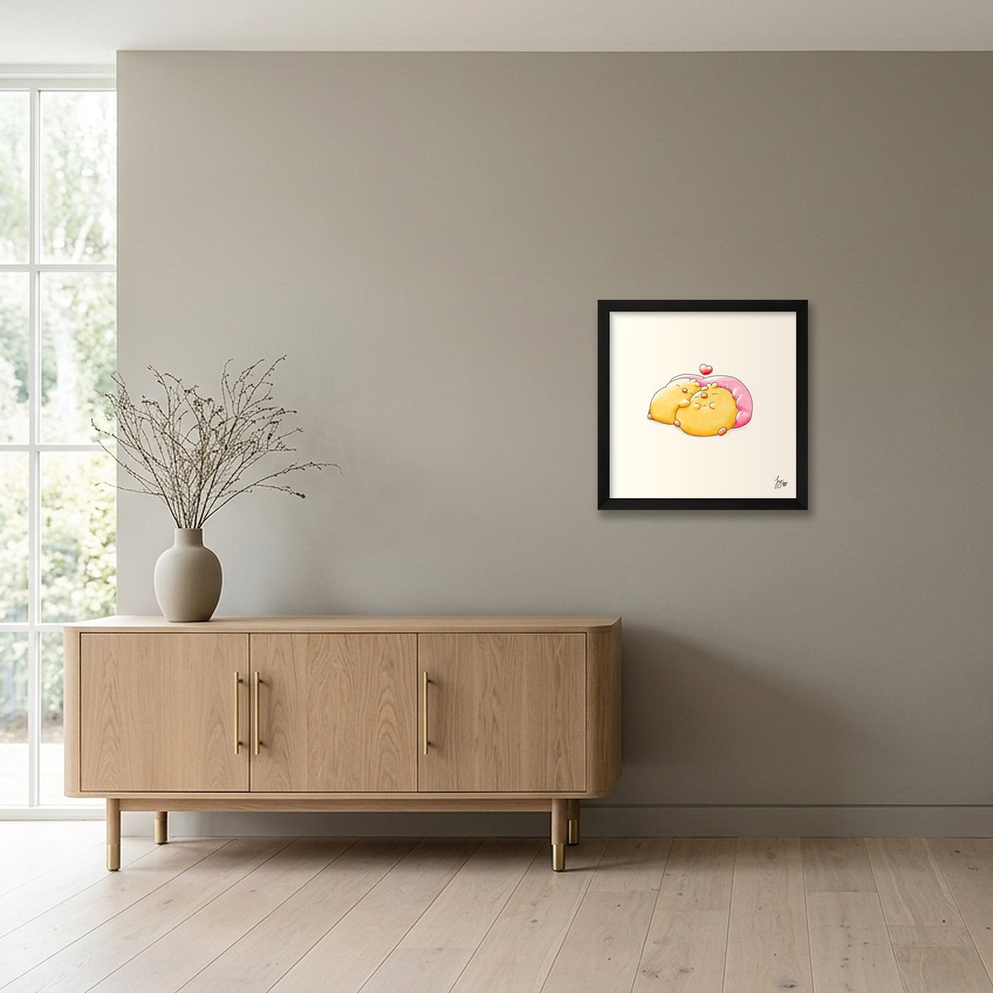 After Breakfast Nap — 30×30cm, 12×12" Black Frame