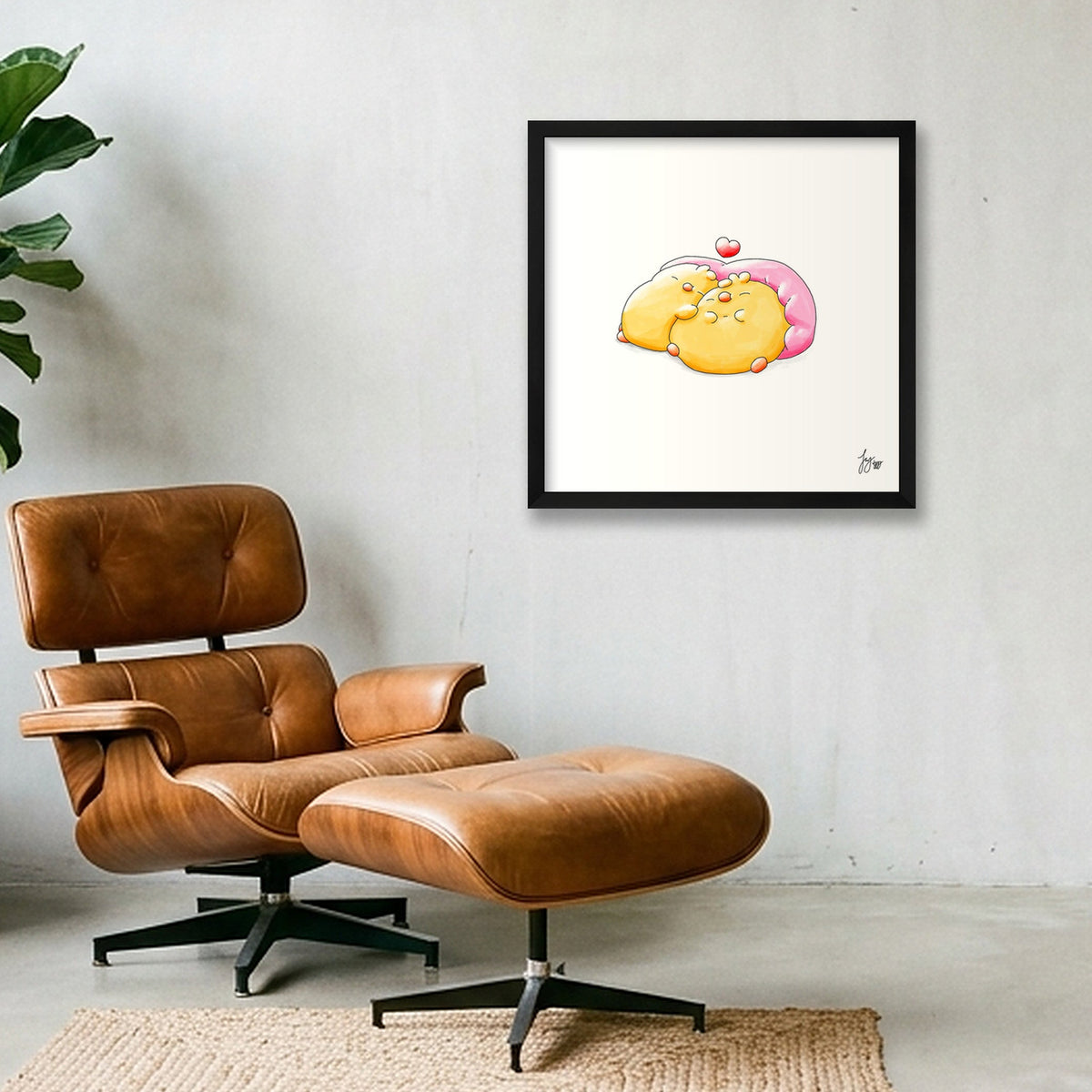 After Breakfast Nap — 40×40cm, 16×16" Black Frame