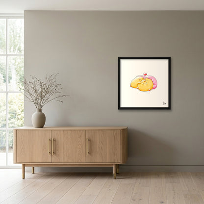 After Breakfast Nap — 40×40cm, 16×16" Black Frame
