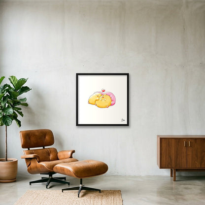 After Breakfast Nap — 50×50cm, 20×20" Black Frame