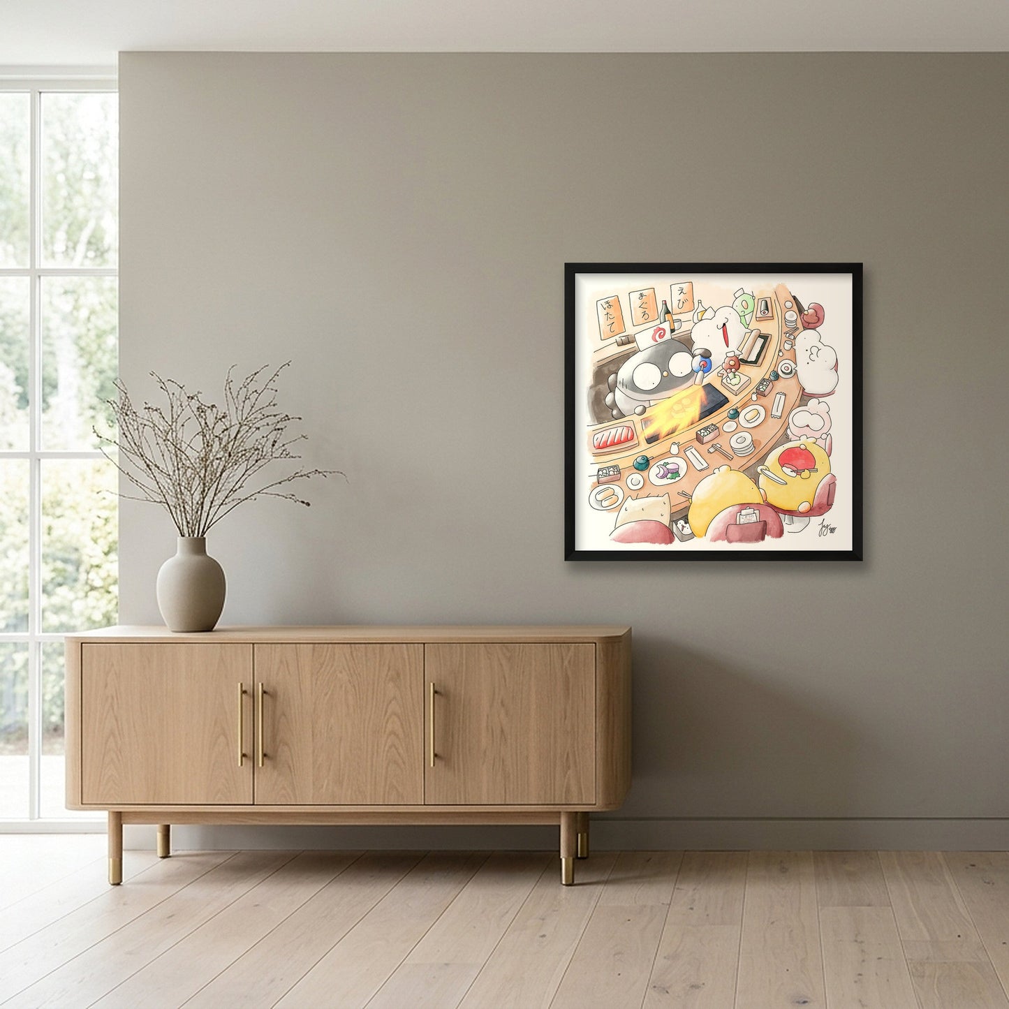 Nigiri no Pokube — 50×50cm, 20×20" Black Frame