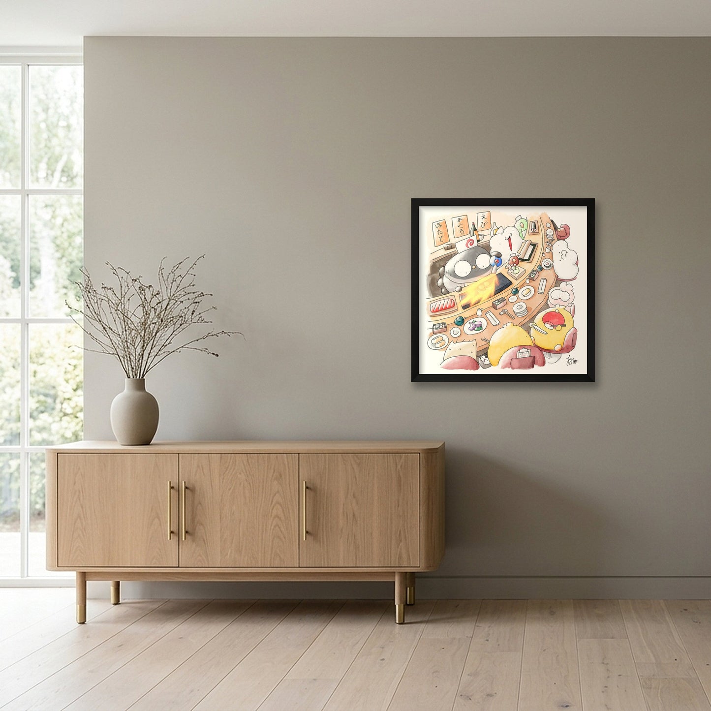 Nigiri no Pokube — 40×40cm, 16×16" Black Frame